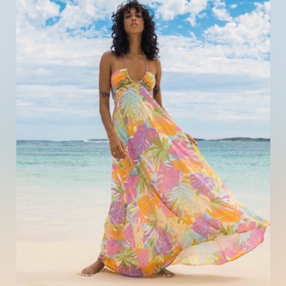 Billabong So Groovy Floral Tropical Pastel Maxi Dress